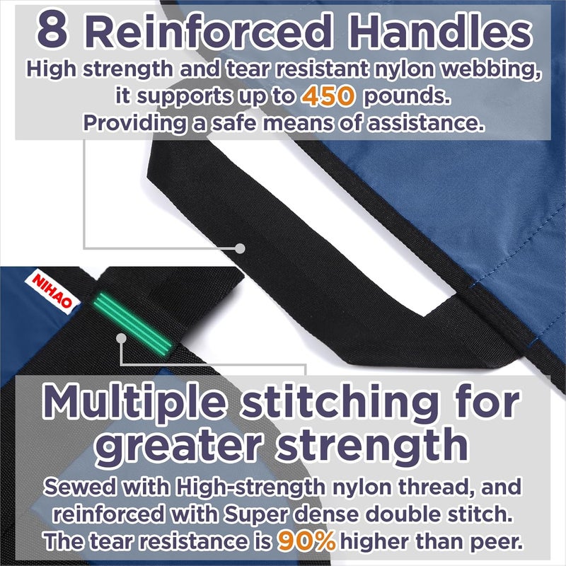 nihao Multipurpose Positioning Bed Pad with Reinforced Handles 48" x 40" Bed Transfer Sheet Patient Lifting Mat for Turning, Repositioning Washable & Reusable Draw Sheet for Hospital & Home, Navy Blue - Image 3